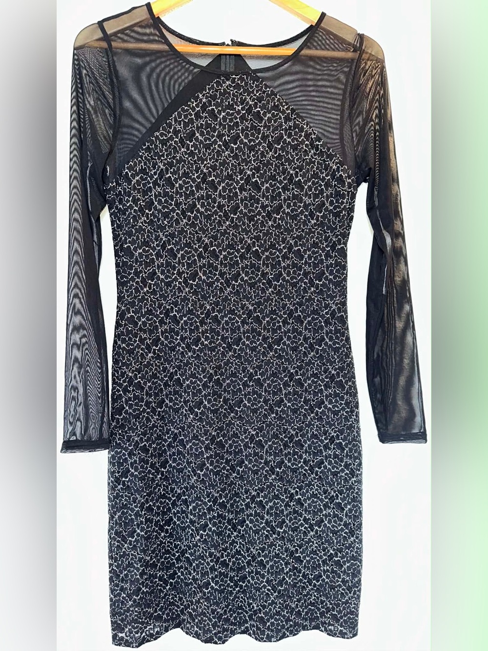 Laundry By Shelli Segal Black Lace-Pattern Sheath with Mesh Sleeves